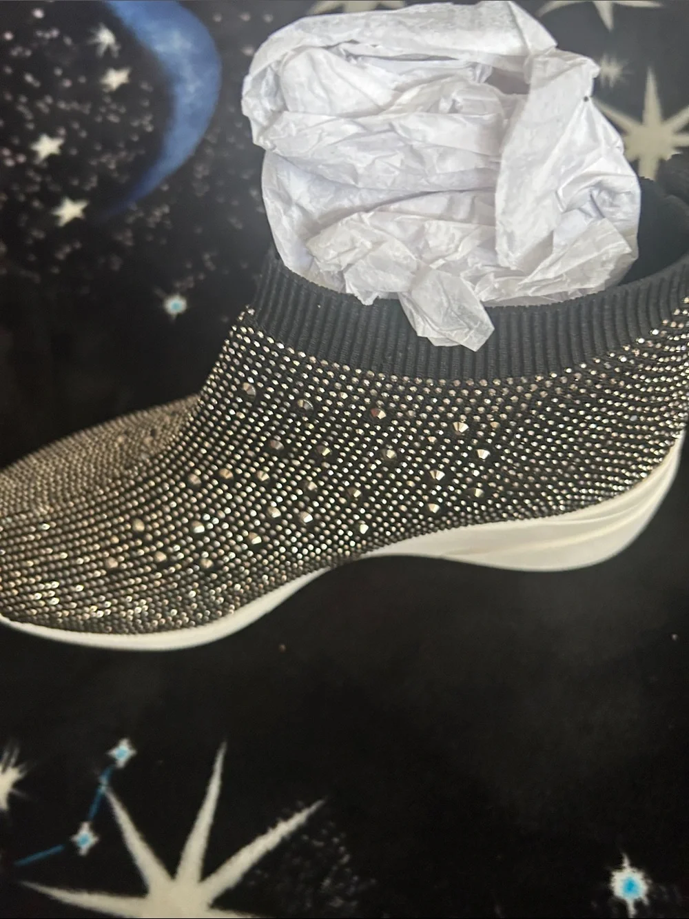 Alex Marie Women's Black Knit Slip-On Sneakers with Crystal Accents